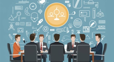 Illustration von einer Konferenz mit digitalen Icons
